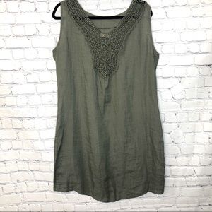 Bellambia Green 100% Linen Dress Lace Detail Dress